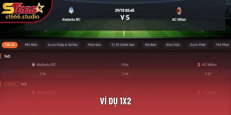 Ví dụ 1X2 ở trận đấu giữa Atalanta vs AC Milan