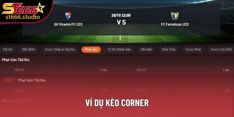 Ví dụ về các vé cược Corner ở nhà cái